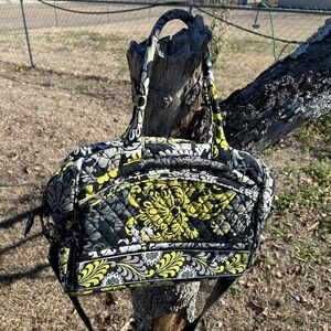 Vera Bradley Quilted Floral Shoulder Bag with Crossbody Strap Gray & Lime Green